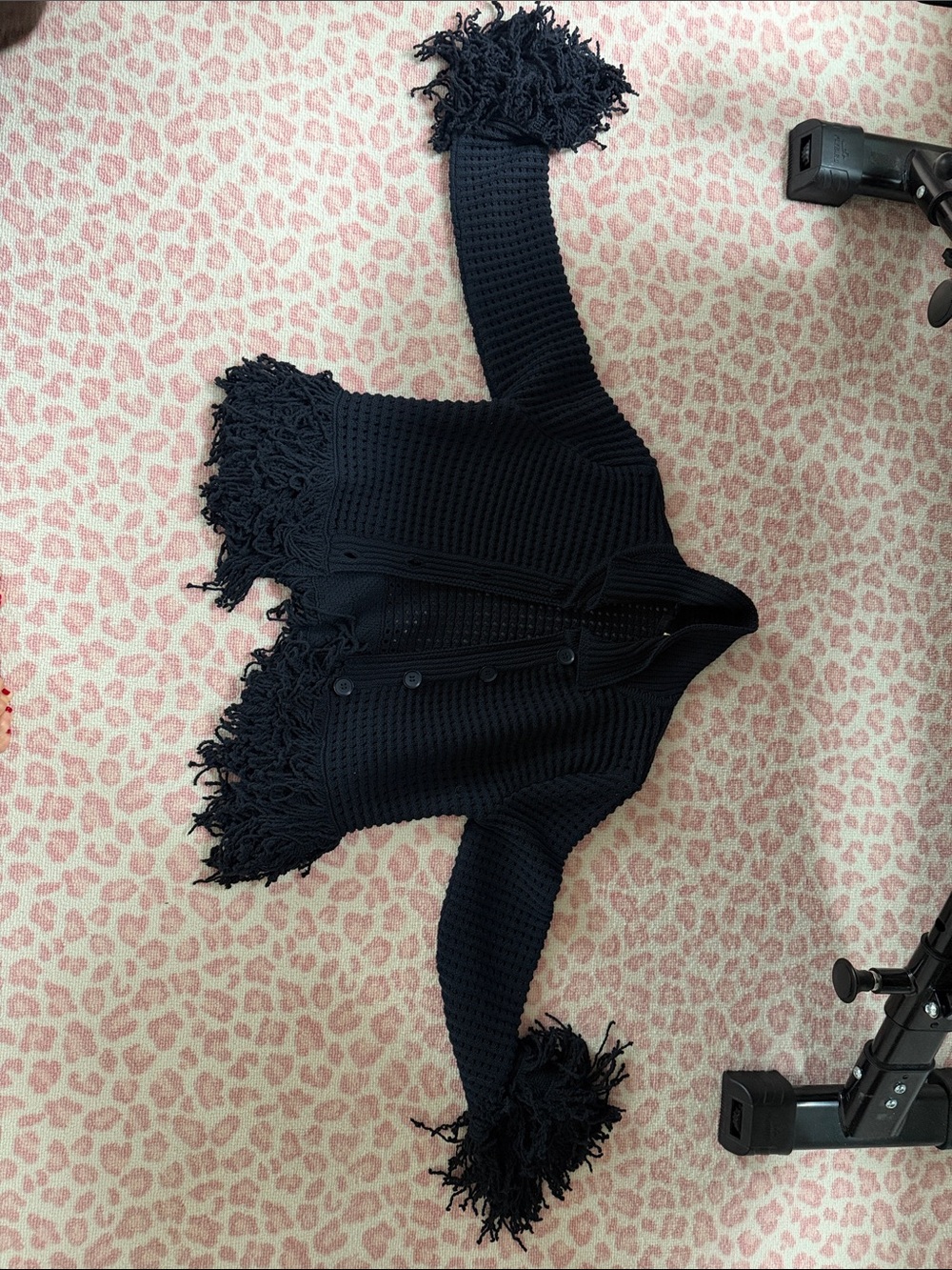 Zara navy Fringe Knit Button-Up Jacket